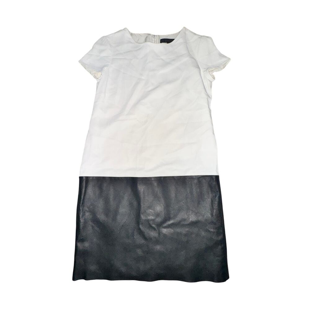 Ralph Lauren Black Label Mini Dress Women's Size 4 White Black Leather Skirt